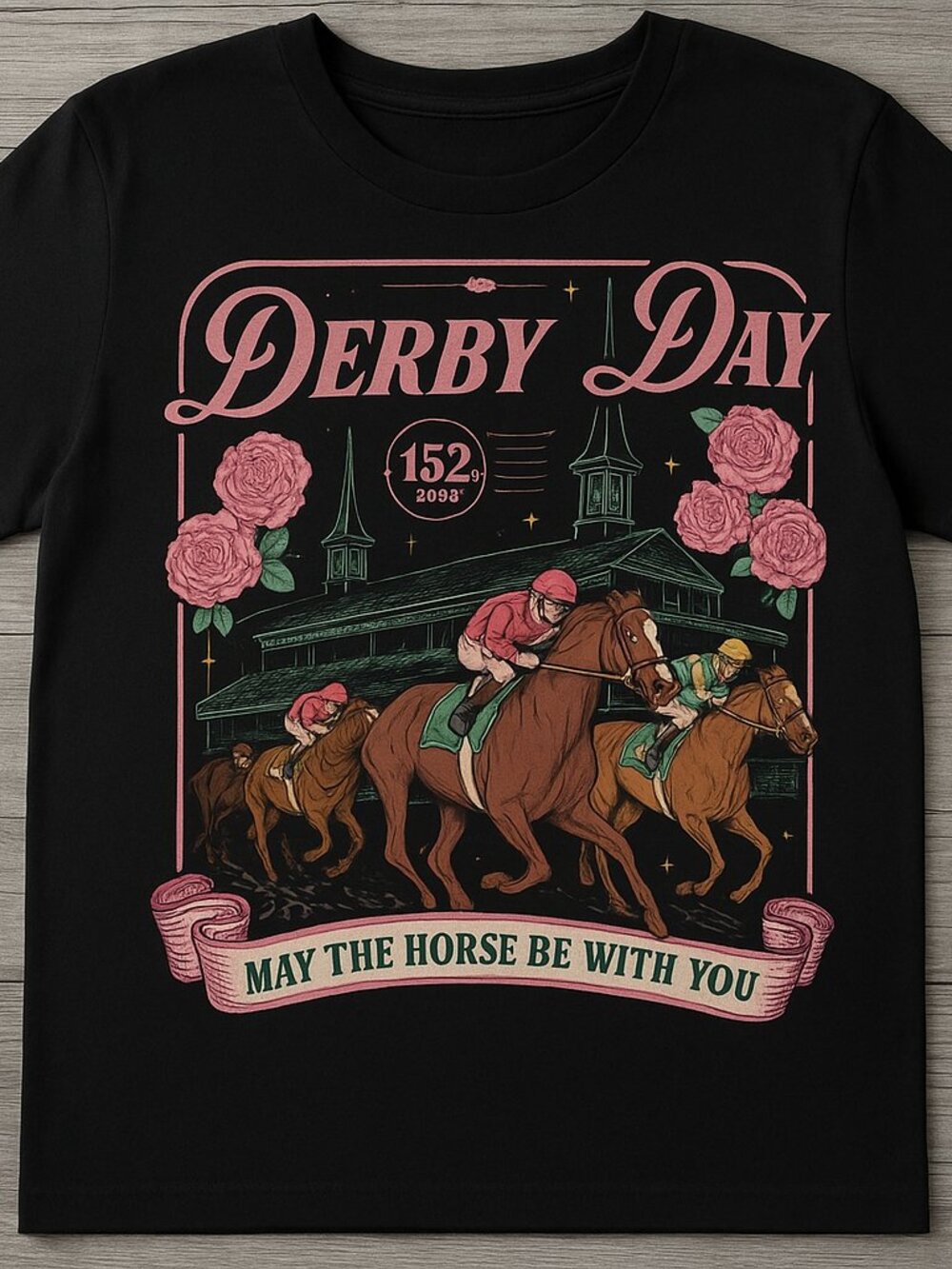 Derby Day Horse Racing Graphic Tee | May the Horse Be With You Black T-Shirt